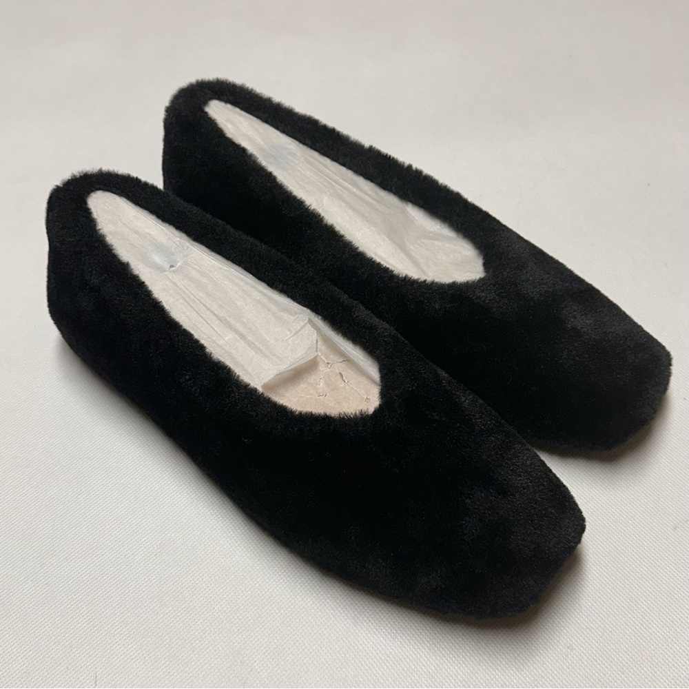 Vivaia Square-Toe Recycled Mink Faux Fur Flats (Margot 2.0) NWOT